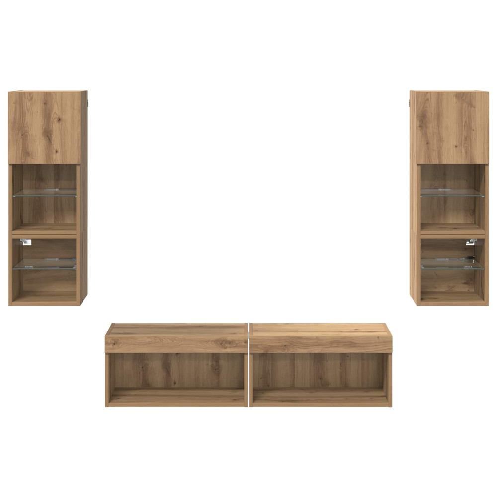 Produktbild för TV-väggmodul med LED -remsljus 6 pcs Artisan Ek Konstruerat trä