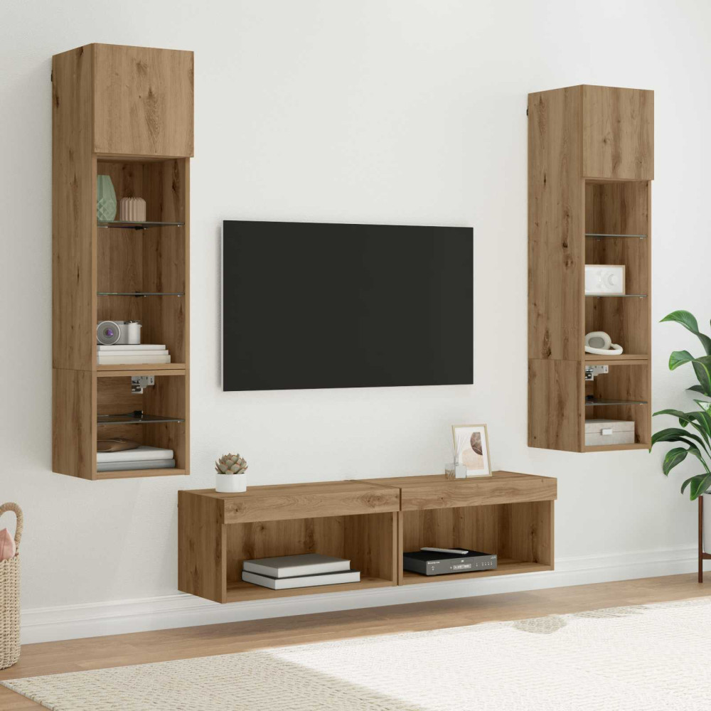 Produktbild för TV-väggmodul 6 pcs Artisan Ek Konstruerat trä