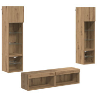 Produktbild för TV-väggmodul 6 pcs Artisan Ek Konstruerat trä