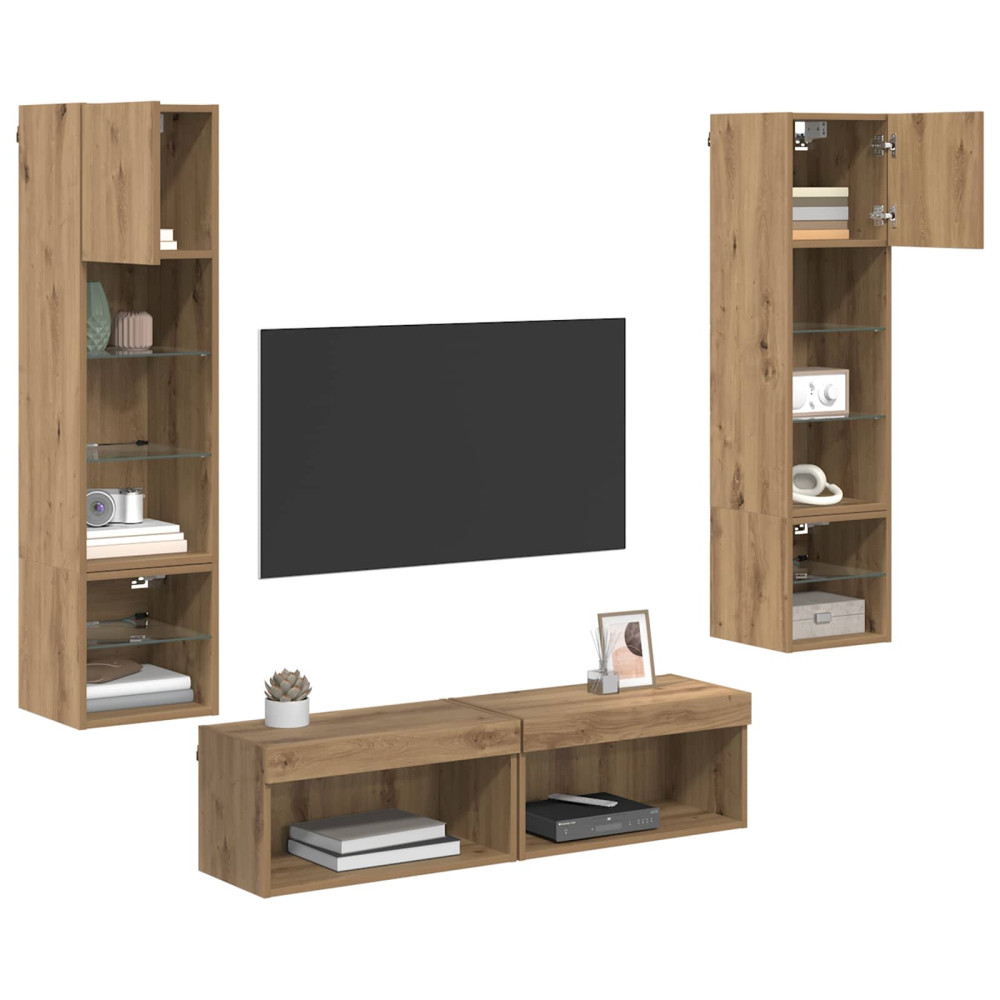 Produktbild för TV-väggmodul 6 pcs Artisan Ek Konstruerat trä