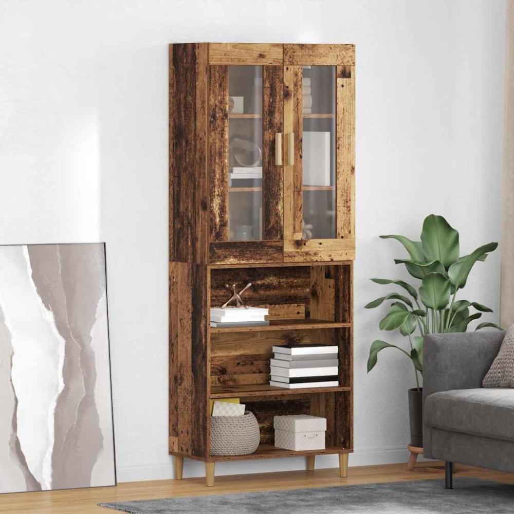 Produktbild för Skåp Gammalt trä 69,5 x 34 x 180 cm Konstruerat trä och glas