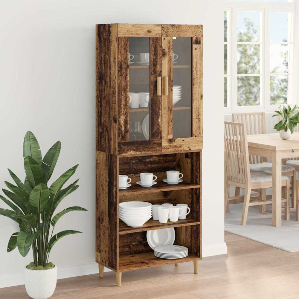 Produktbild för Skåp Gammalt trä 69,5 x 34 x 180 cm Konstruerat trä och glas