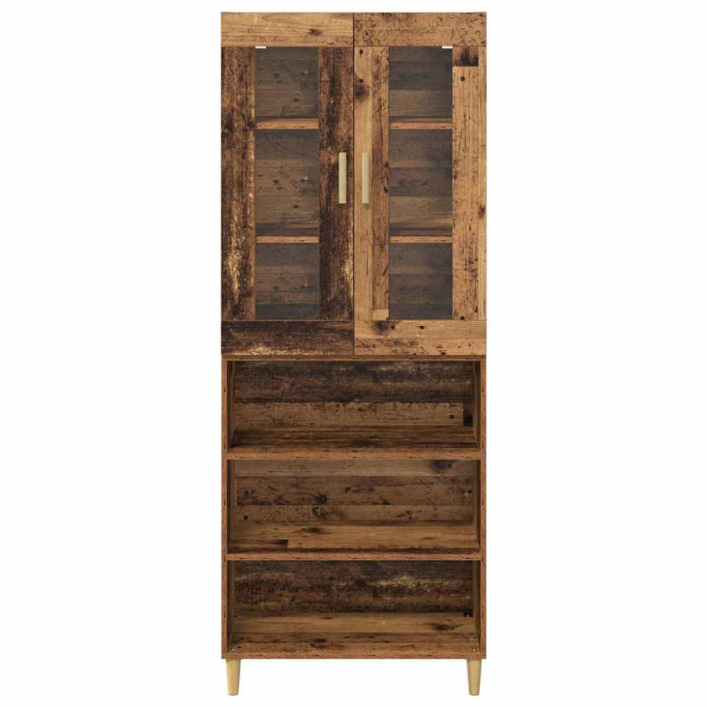 Produktbild för Skåp Gammalt trä 69,5 x 34 x 180 cm Konstruerat trä och glas