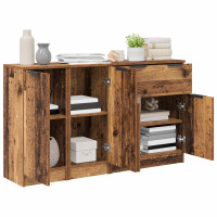 Produktbild för Sideboard med låda 3 pcs Gammalt trä Konstruerat trä