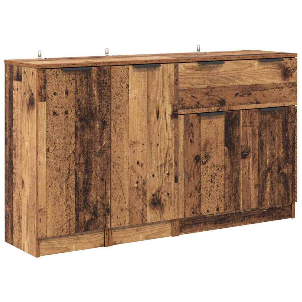 Produktbild för Sideboard med låda 3 pcs Gammalt trä Konstruerat trä