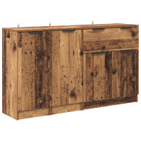 Produktbild för Sideboard med låda 3 pcs Gammalt trä Konstruerat trä