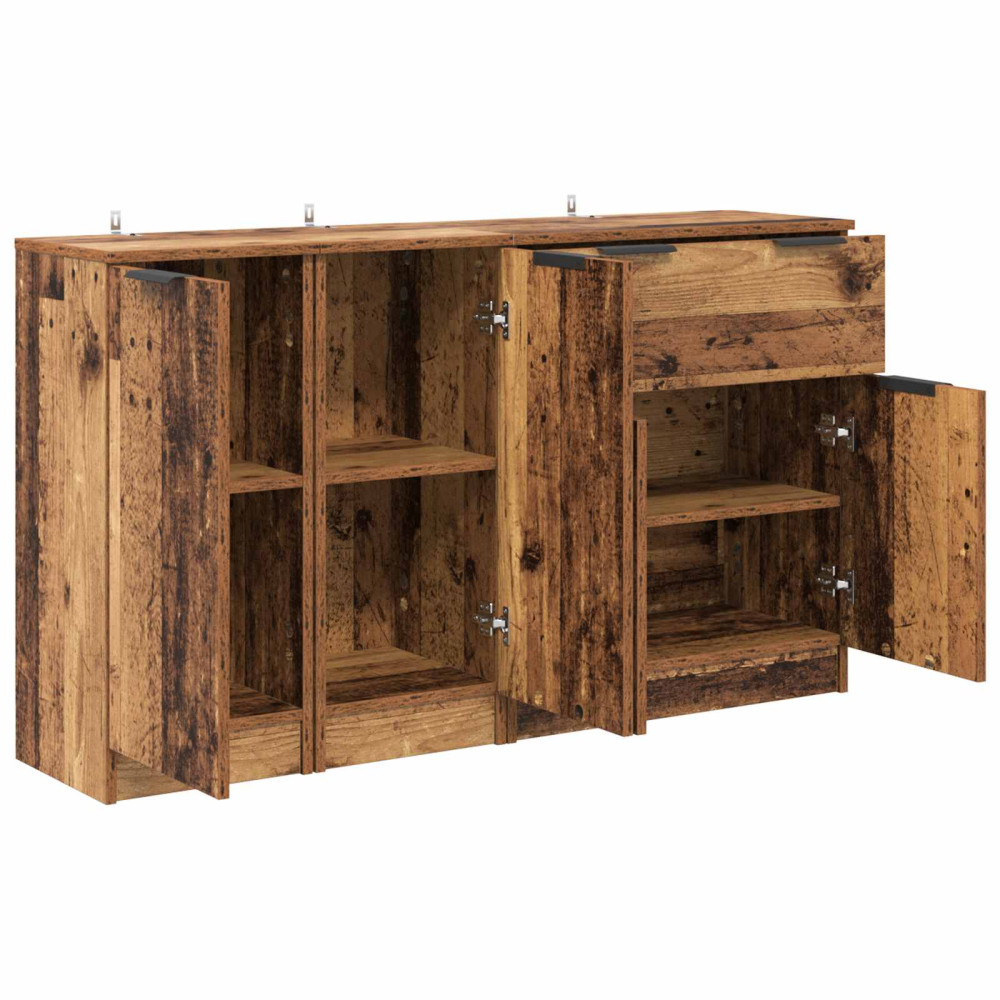 Produktbild för Sideboard med låda 3 pcs Gammalt trä Konstruerat trä