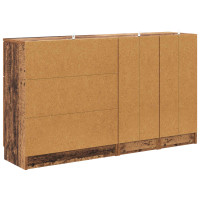 Produktbild för Sideboard med låda 3 pcs Gammalt trä Konstruerat trä