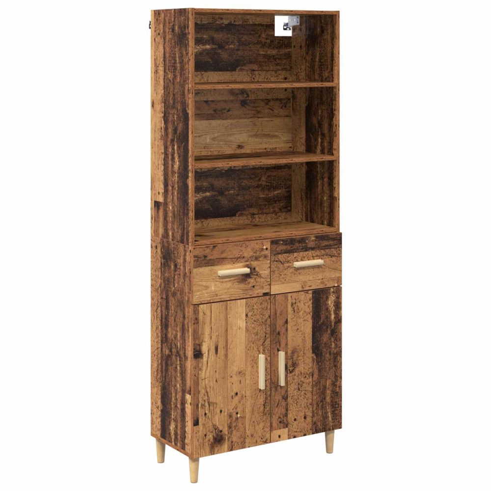 Produktbild för Skåp med låda Gammalt trä 69,5 x 32,5 x 180 cm Konstruerat trä