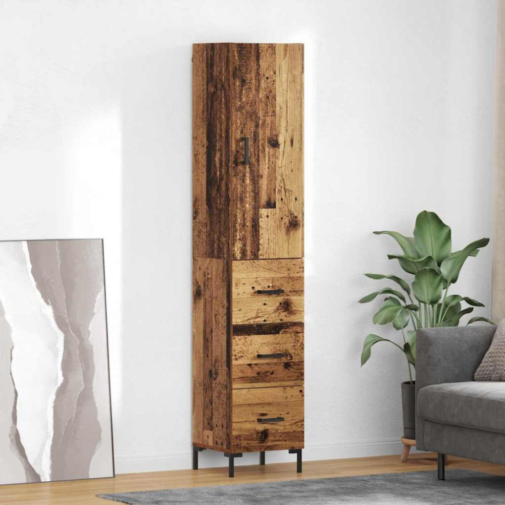 Produktbild för Skåp med låda Gammalt trä 69,5 x 34 x 180 cm Konstruerat trä