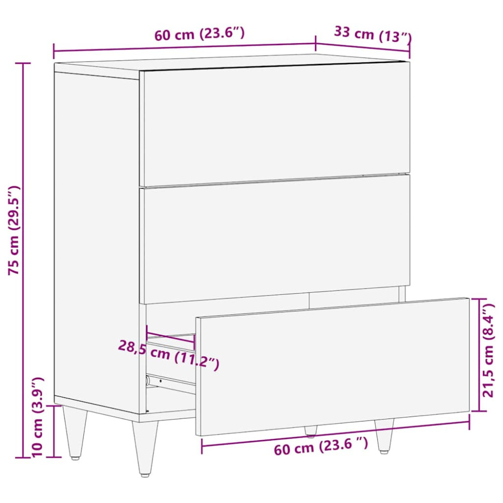 Produktbild för Sideboard Svart 60 x 33 x 75 cm Massivt mangoträ