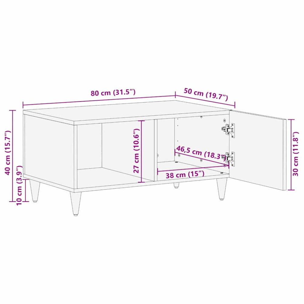 Produktbild för Kaffeebord Svart 80 x 50 x 40 cm Massivt mangoträ