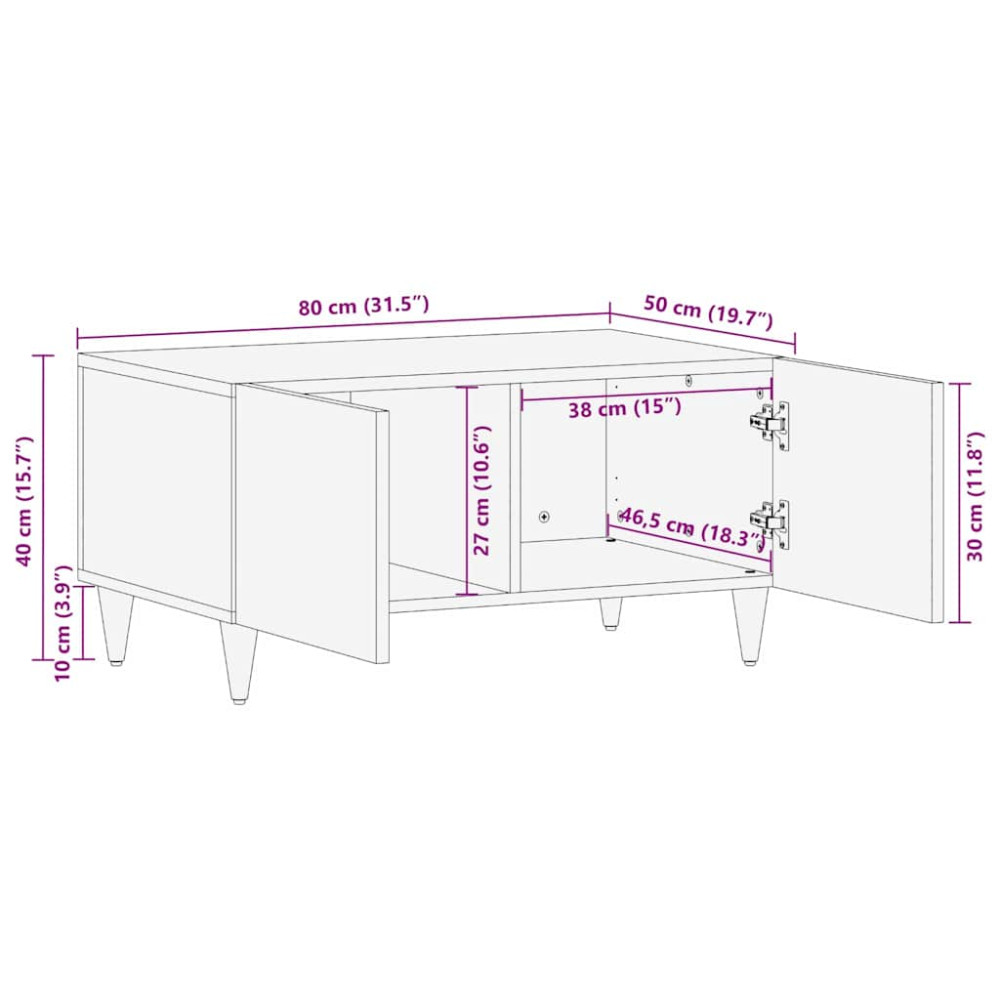 Produktbild för Kaffeebord Svart 80 x 50 x 40 cm Massivt mangoträ