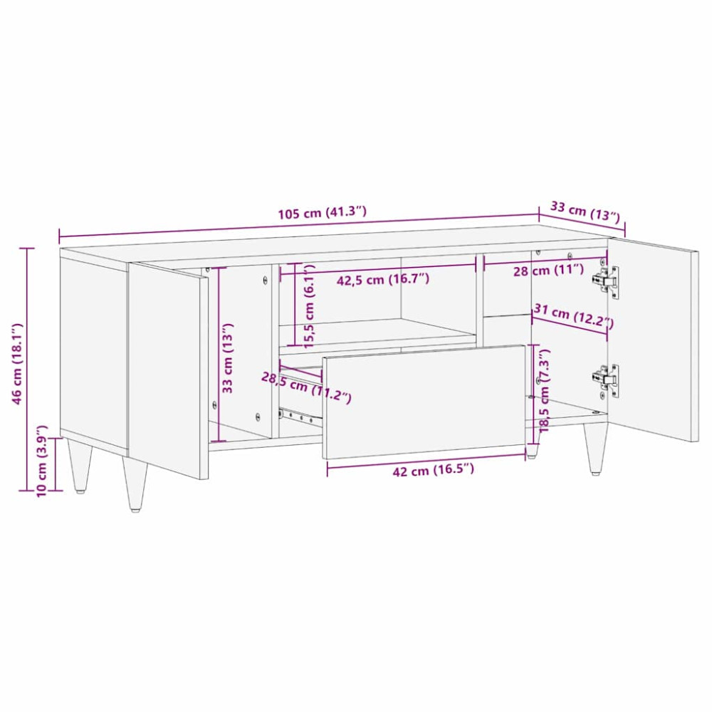 Produktbild för TV-skåp med låda Svart 105 x 33 x 46 cm Massivt mangoträ