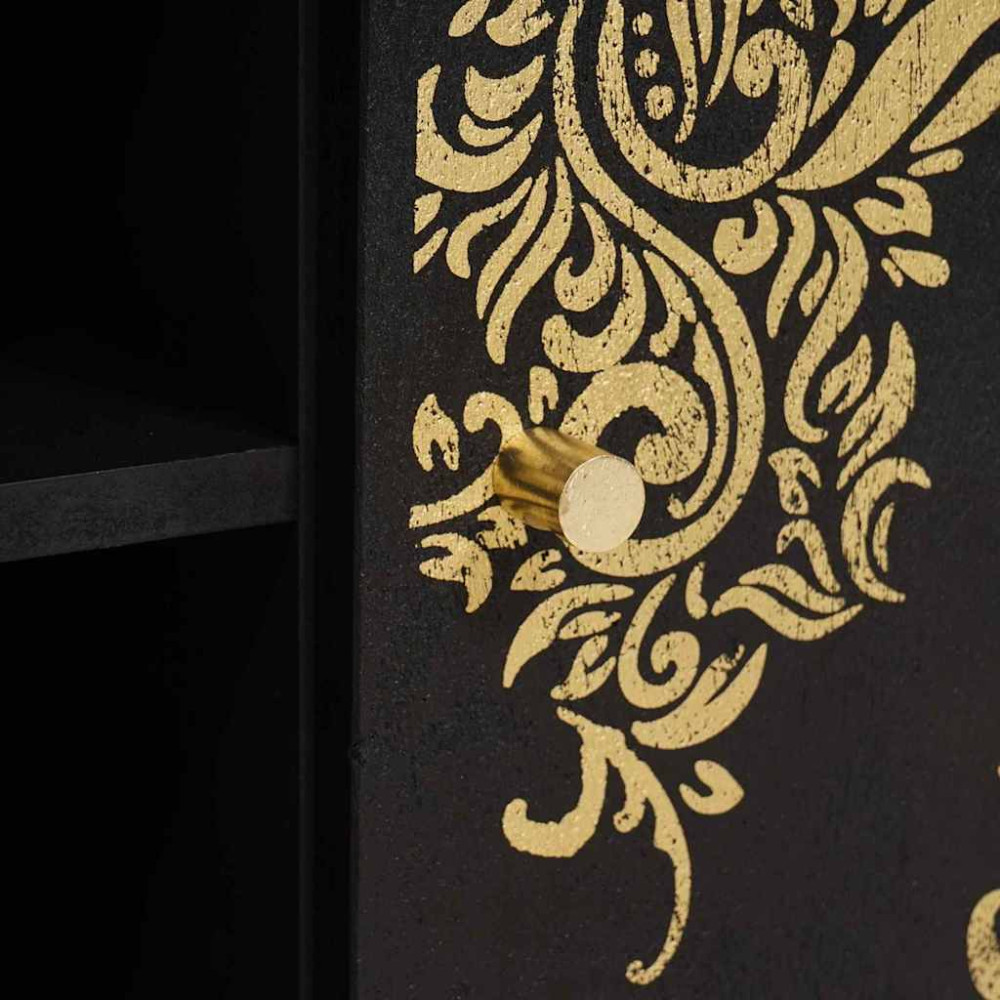 Produktbild för TV-skåp med hylla Svart 80 x 33 x 46 cm Massivt mangoträ