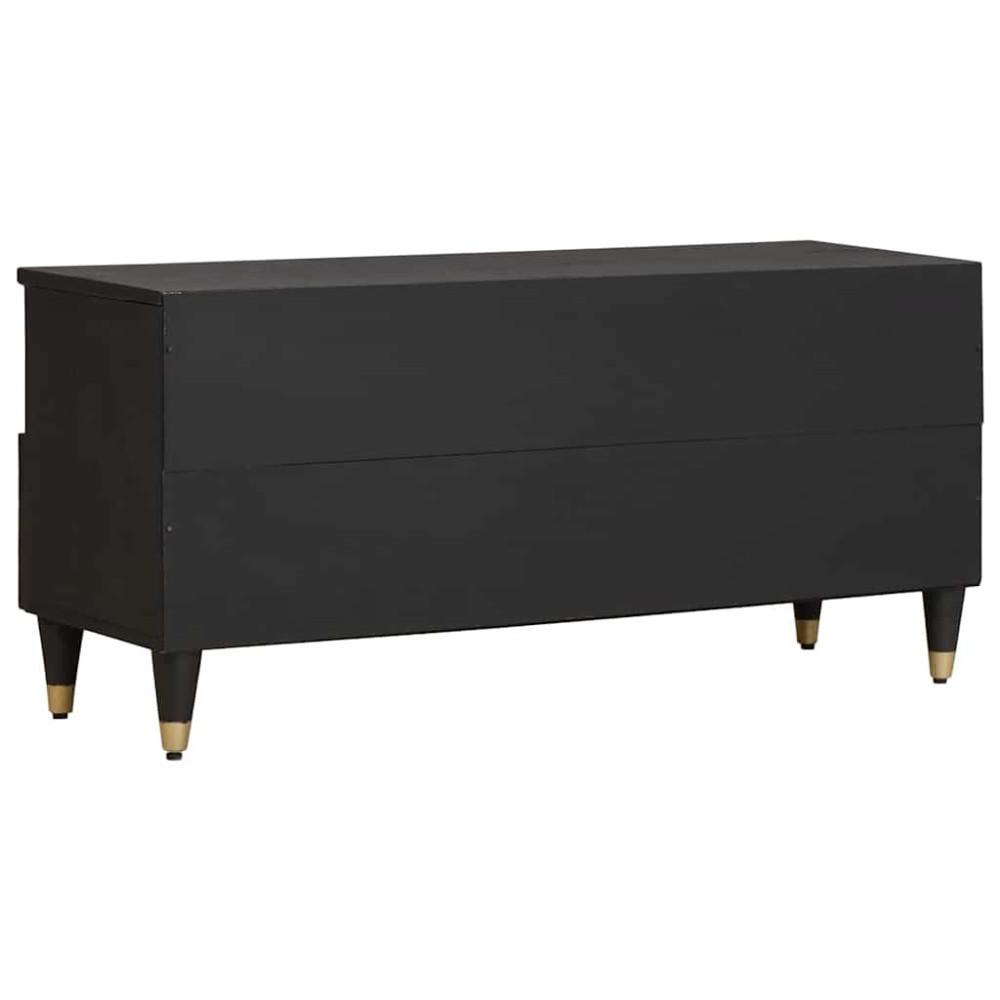 Produktbild för TV-skåp med låda Svart 100 x 33 x 46 cm Massivt mangoträ