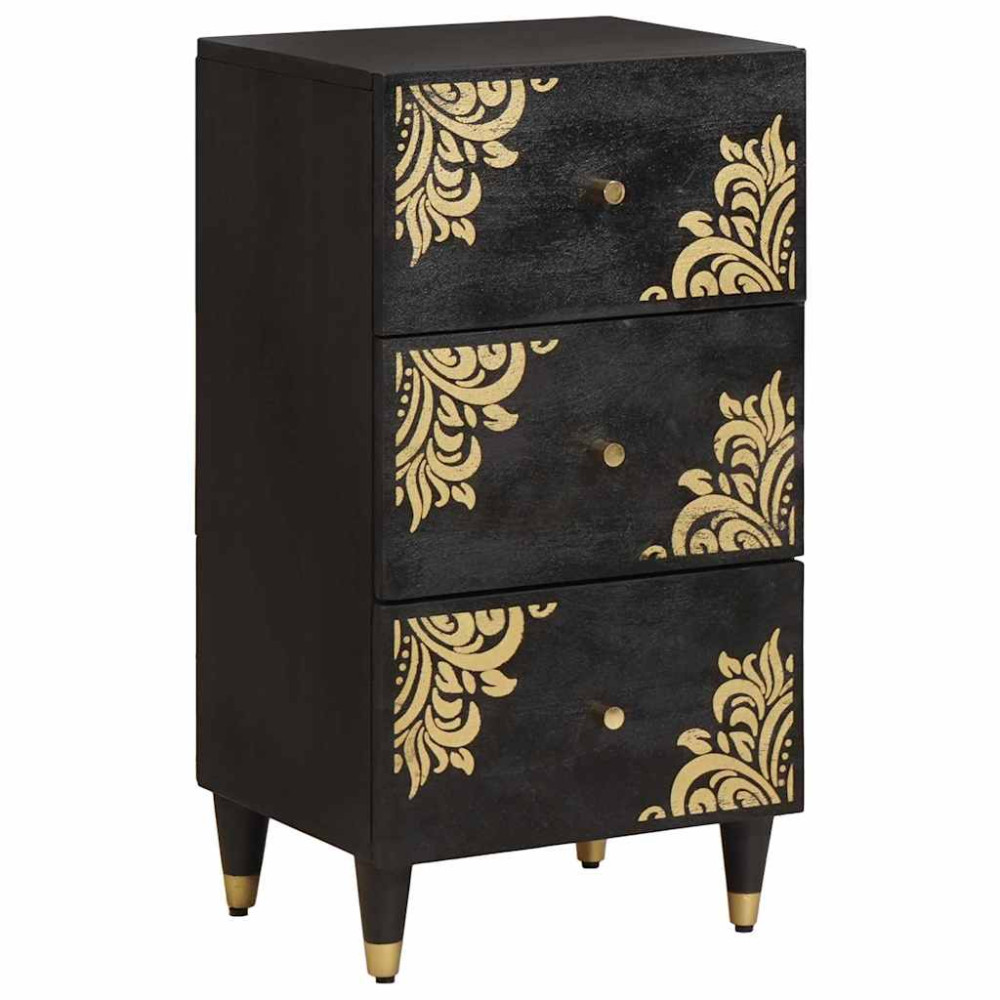 Produktbild för Sideboard med låda Svart 40 x 33 x 75 cm Massivt mangoträ