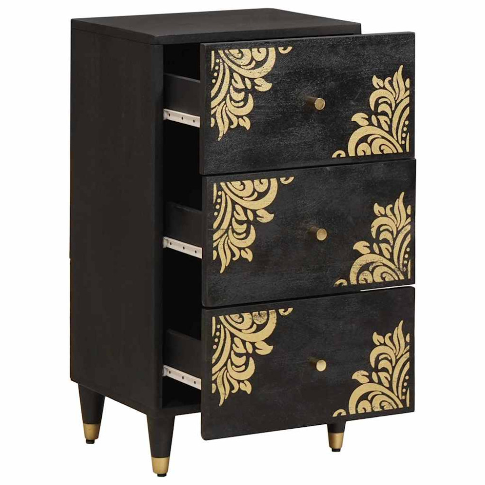 Produktbild för Sideboard med låda Svart 40 x 33 x 75 cm Massivt mangoträ