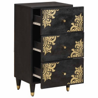 Produktbild för Sideboard med låda Svart 40 x 33 x 75 cm Massivt mangoträ