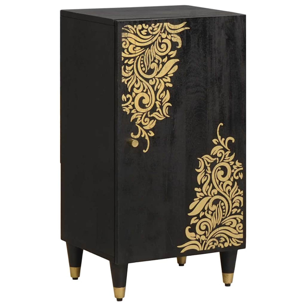 Produktbild för Sideboard med hylla Svart 40 x 33 x 75 cm Massivt mangoträ