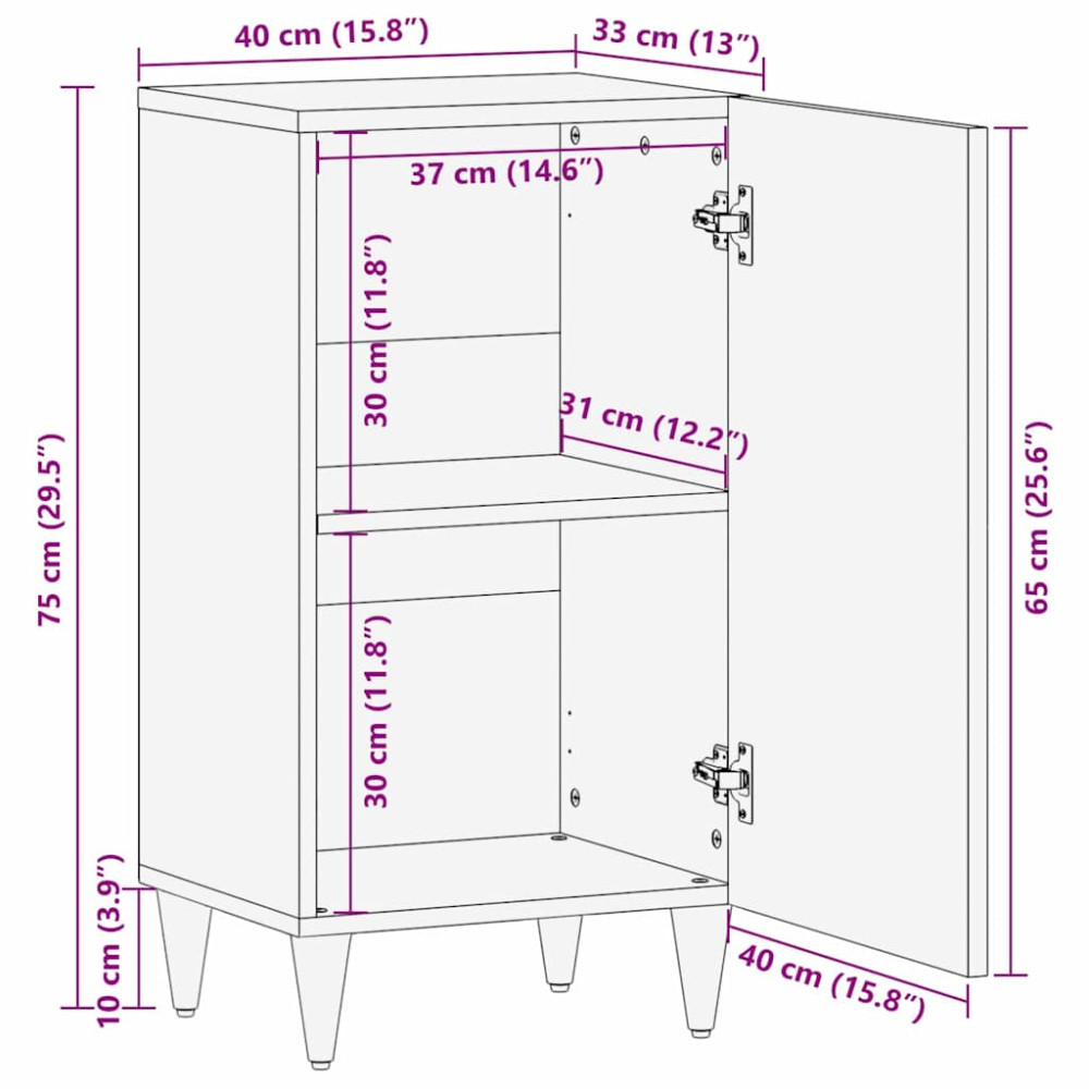 Produktbild för Sideboard med hylla Svart 40 x 33 x 75 cm Massivt mangoträ