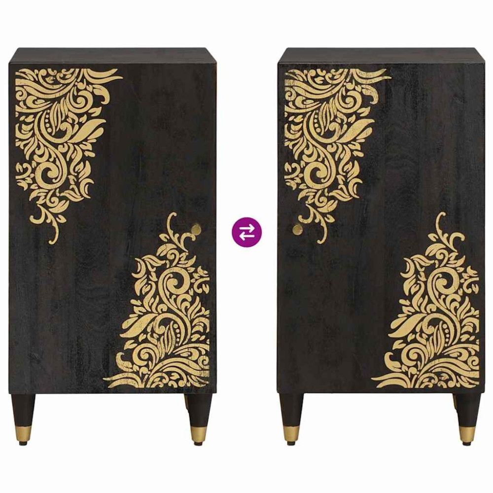 Produktbild för Sideboard med hylla Svart 40 x 33 x 75 cm Massivt mangoträ