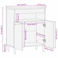 Produktbild för Sideboard med hylla Svart 60 x 33 x 75 cm Massivt mangoträ