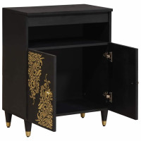 Produktbild för Sideboard med hylla Svart 60 x 33 x 75 cm Massivt mangoträ
