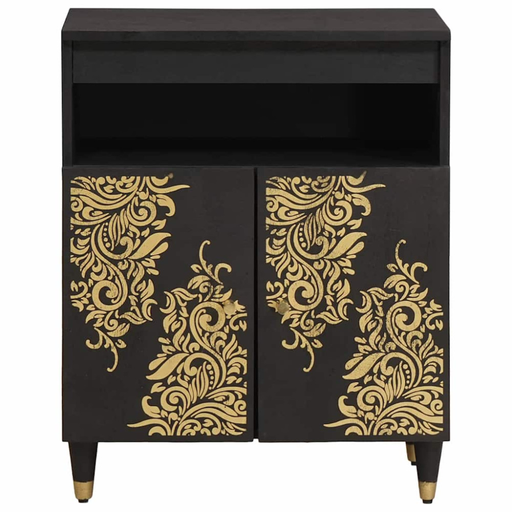 Produktbild för Sideboard med hylla Svart 60 x 33 x 75 cm Massivt mangoträ