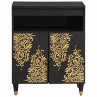 Produktbild för Sideboard med hylla Svart 60 x 33 x 75 cm Massivt mangoträ