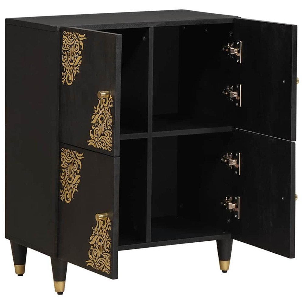 Produktbild för Sideboard med hylla Svart 60 x 33 x 75 cm Massivt mangoträ