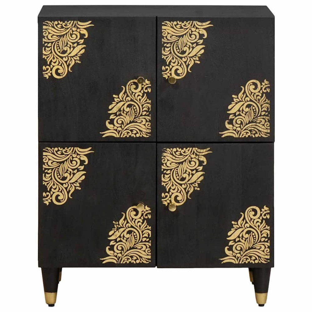 Produktbild för Sideboard med hylla Svart 60 x 33 x 75 cm Massivt mangoträ