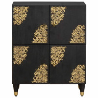 Produktbild för Sideboard med hylla Svart 60 x 33 x 75 cm Massivt mangoträ