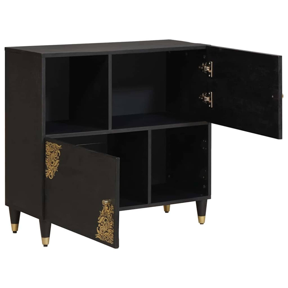 Produktbild för Sideboard med hylla Svart 80 x 33 x 75 cm Massivt mangoträ