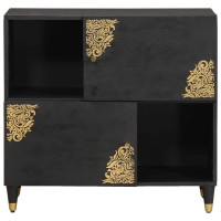 Produktbild för Sideboard med hylla Svart 80 x 33 x 75 cm Massivt mangoträ