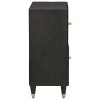 Produktbild för Sideboard med hylla Svart 80 x 33 x 75 cm Massivt mangoträ