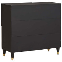 Produktbild för Sideboard med hylla Svart 80 x 33 x 75 cm Massivt mangoträ