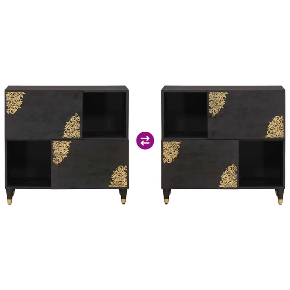 Produktbild för Sideboard med hylla Svart 80 x 33 x 75 cm Massivt mangoträ
