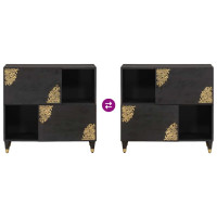 Produktbild för Sideboard med hylla Svart 80 x 33 x 75 cm Massivt mangoträ