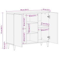 Produktbild för Sideboard med hylla Svart 90 x 33 x 75 cm Massivt mangoträ