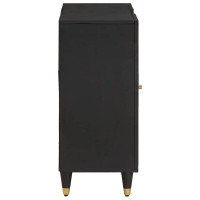 Produktbild för Sideboard med hylla Svart 90 x 33 x 75 cm Massivt mangoträ