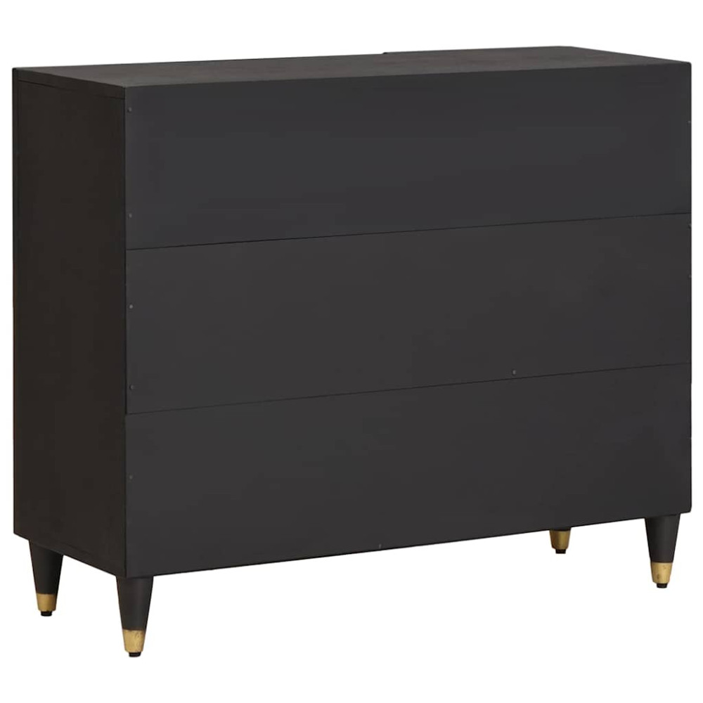 Produktbild för Sideboard med hylla Svart 90 x 33 x 75 cm Massivt mangoträ