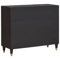 Produktbild för Sideboard med hylla Svart 90 x 33 x 75 cm Massivt mangoträ