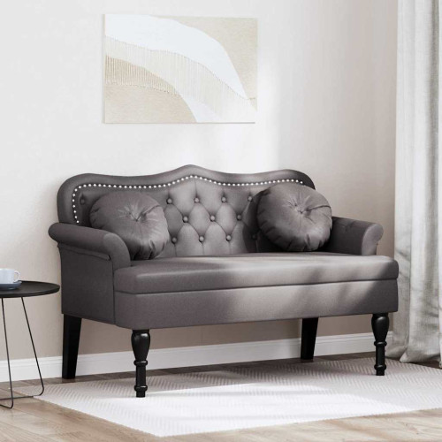 vidaXL Chesterfield Bänk med kudde Grå 120,5 x 65 x 75 cm Konstläder