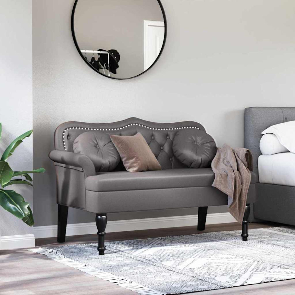 Produktbild för Chesterfield Bänk med kudde Grå 120,5 x 65 x 75 cm Konstläder
