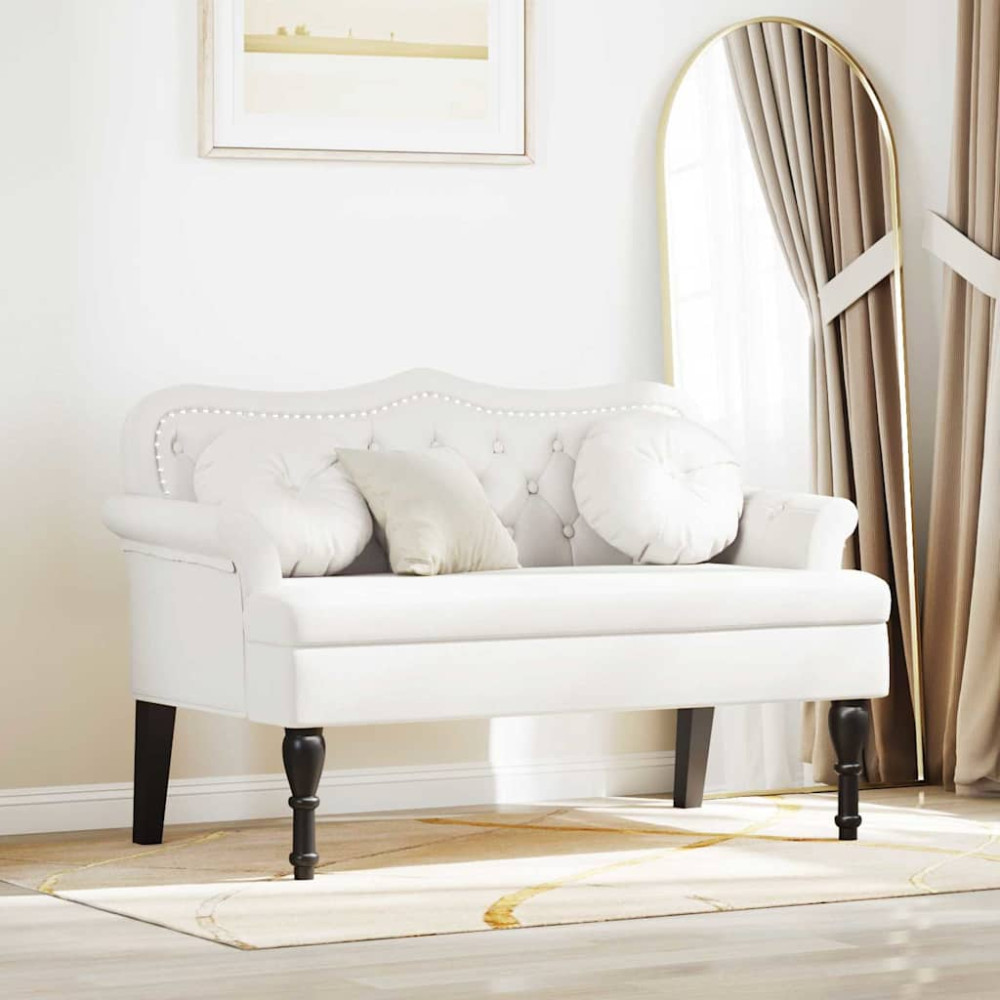 Produktbild för Chesterfield Bänk med kudde Vit 120,5 x 65 x 75 cm Konstläder