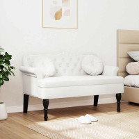 Produktbild för Chesterfield Bänk med kudde Vit 120,5 x 65 x 75 cm Konstläder