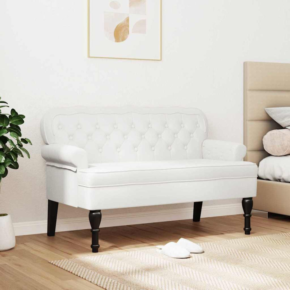 Produktbild för Chesterfield Bänk Vit 119,5 x 64,5 x 75 cm Konstläder