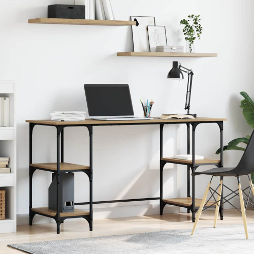 vidaXL Skrivbord med hylla Artisan Ek 140 x 50 x 75 cm Konstruerat trä