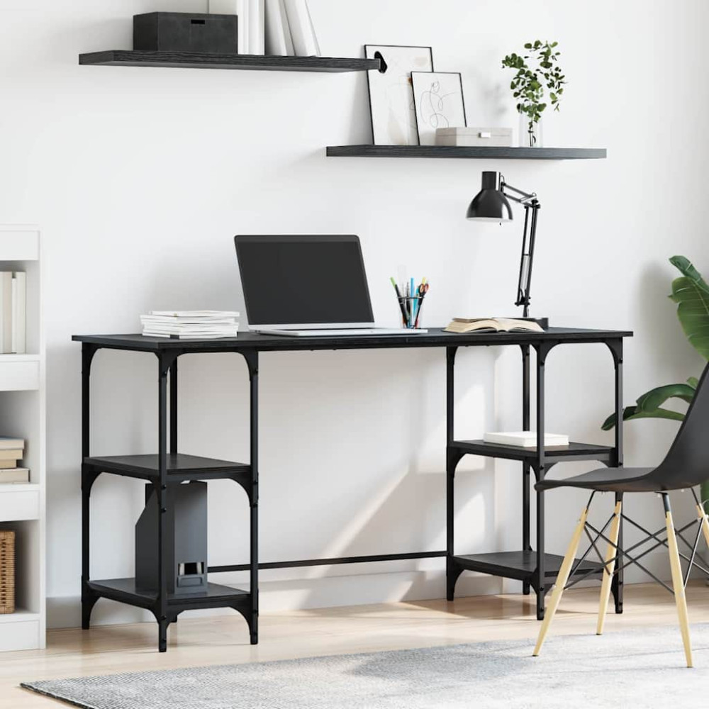 Produktbild för Skrivbord med hylla Svart Ek 140 x 50 x 75 cm Konstruerat trä